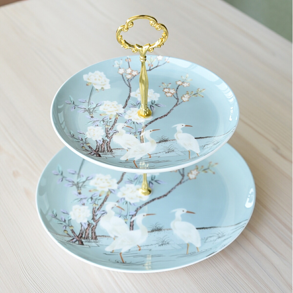 A013652西洋菓子 照明ランプ 一皿 2段仕掛ける 昼過ぎお茶 フルーツ お盆 皿 花柄