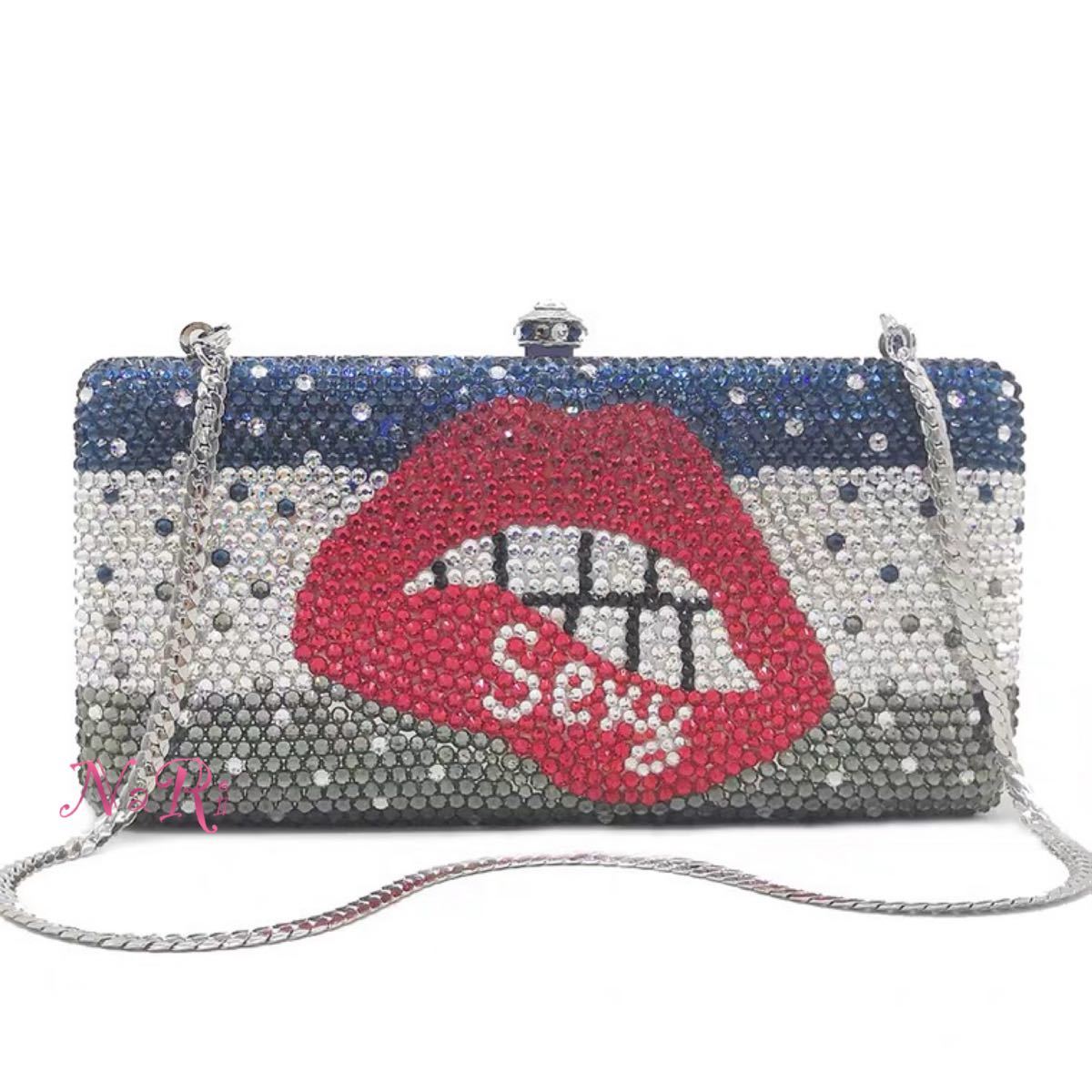 A016435晴れ晴れしい寄りあい御徒面子 キラキラ 石ころBAG クラッチペダル御徒面子 レディース ラインストーンクラッチバッグ