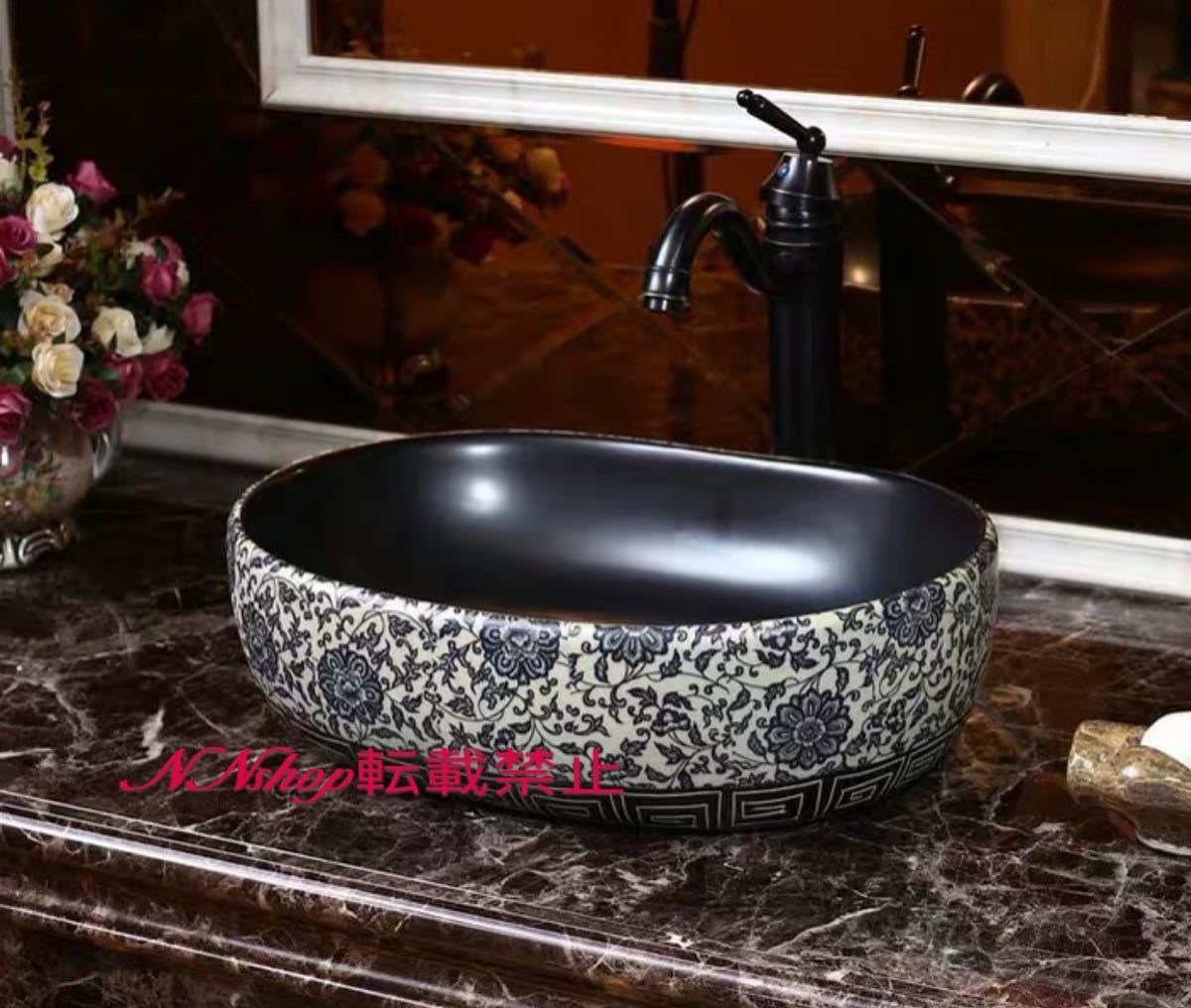 A040728高級洗面台 洗面ボウルセット ．洗面ボール 陶器 手水鉢 手洗器 手洗い鉢 洗面器 蛇口 排水金具付き｜リタハウス　店