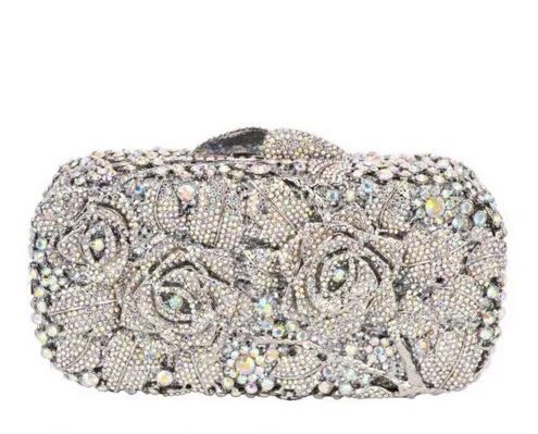 A007673晴れ晴れしい寄りあい御徒面子 キラキラ 石ころBAG クラッチペダル御徒面子 レディース ラインストーンクラッチバッグ ローズ柄．