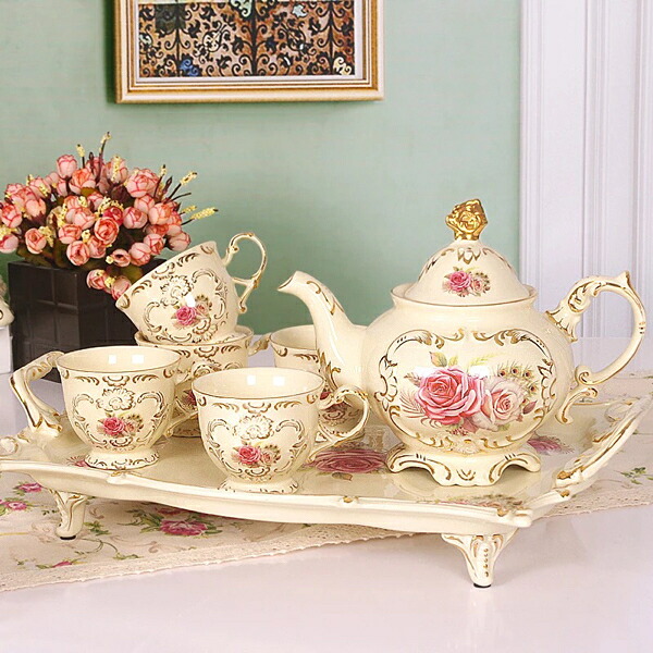 A044180ティー・コーヒーカップセット カップ＆ソーサー6客セット 花柄豪華カップ 上品 陶磁器ティーセット｜リタハウス　店