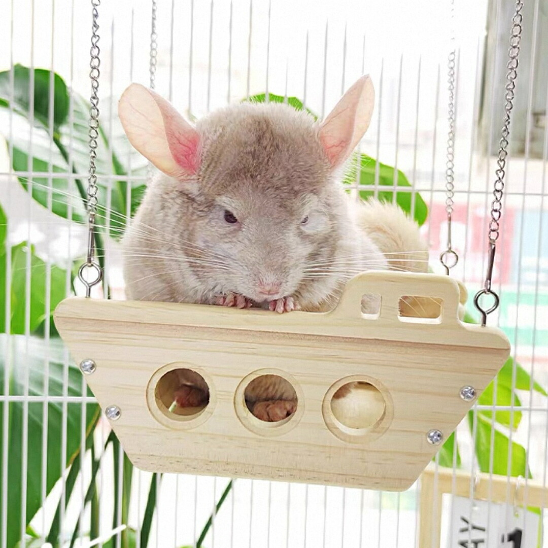 木製 小動物用 ゆりかご船型 チンチラ うさぎ吊り下げ天然木揺れる寝床ペット用品|リタハウス 店