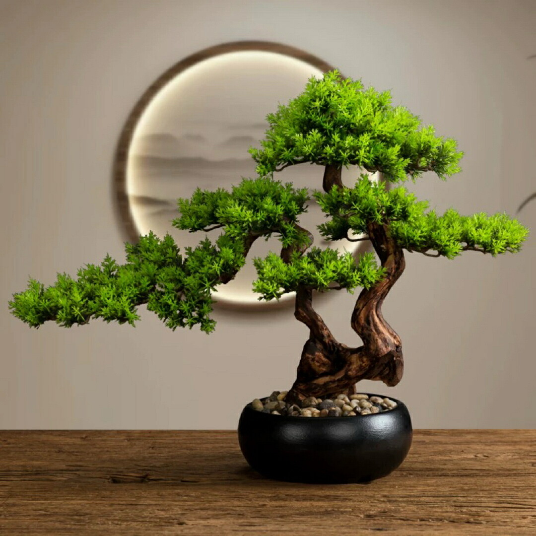 盆栽 人工観葉草木 松フェイクグリーン盆栽風 卓上室内装飾和風 リビング開運