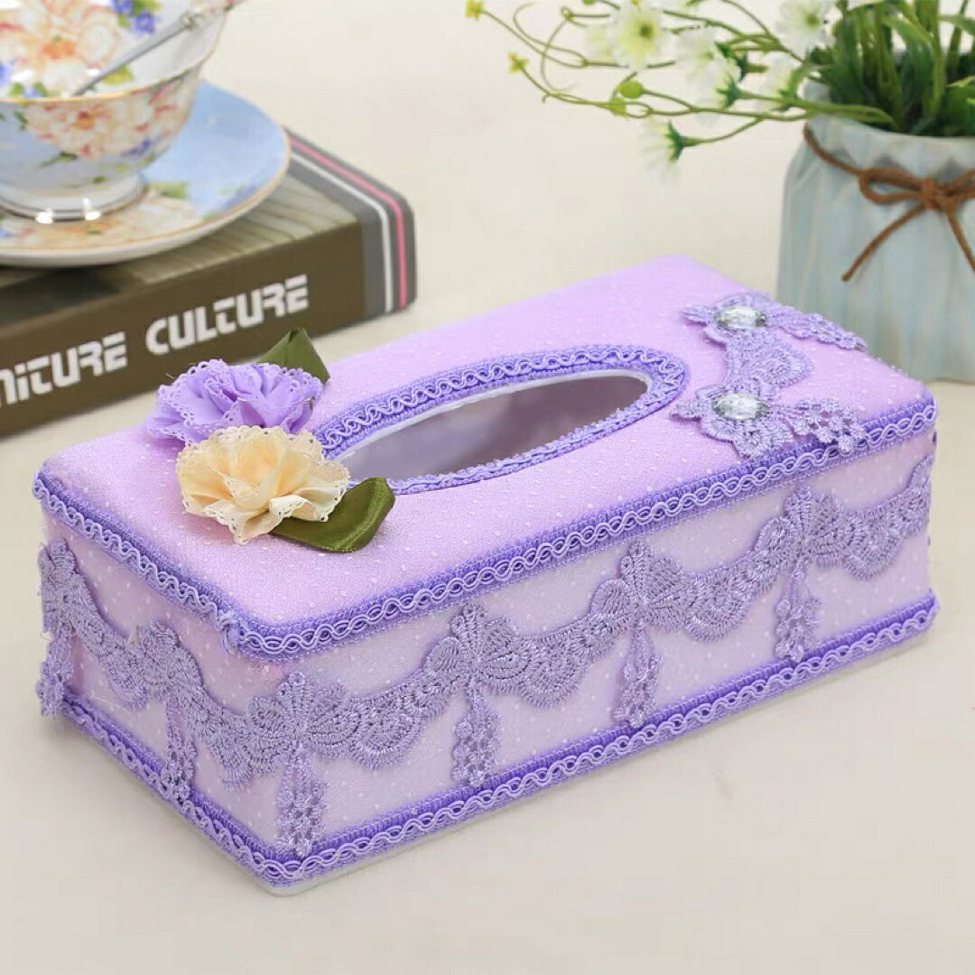 姫系ティッシュケースレースティッシュボックスカバー 紫 花モチーフ フリル|リタハウス 店