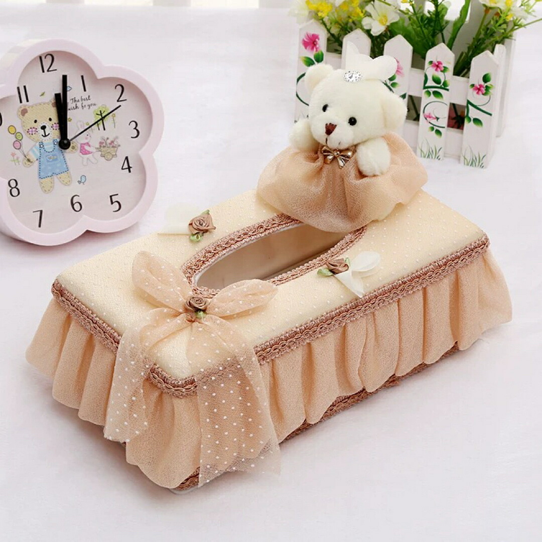 姫系ティッシュケース くまぬいぐるみティッシュボックスカバー レース リボン|リタハウス 店