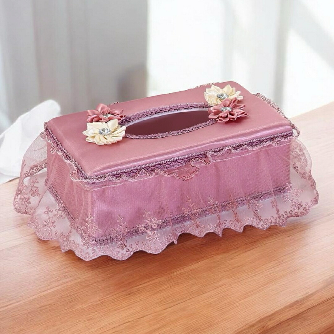 姫系 ティッシュ容れもの スピード競技 ティッシュボックスカバー サクラ色 花飾りつけ