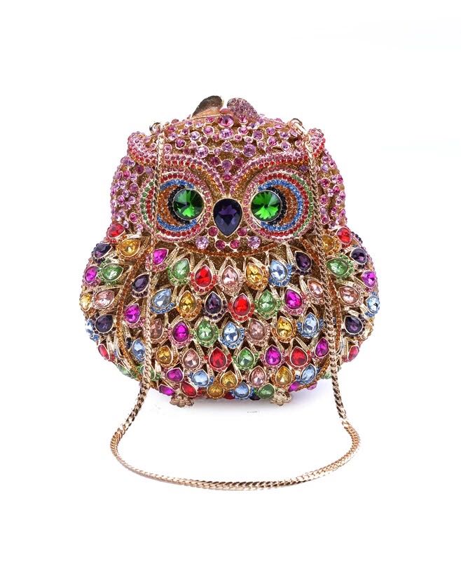 A039673晴れ晴れしい寄りあい御徒面子 キラキラ 石ころBAG クラッチペダル御徒面子 レディース ラインストーンクラッチバッグ(ふくろう)．