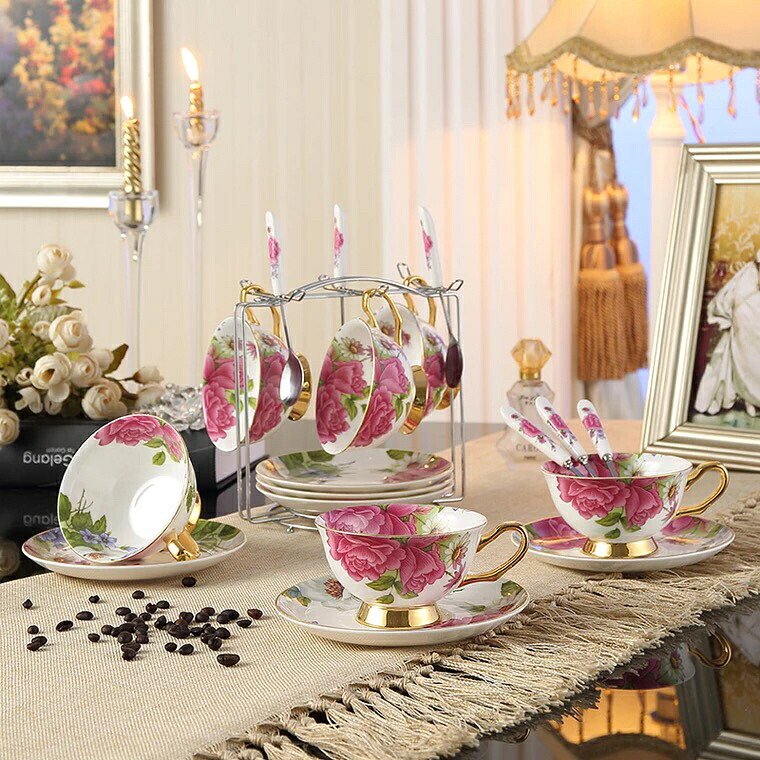 A021667西洋ティー・コーヒーカップセット カップ＆ソーサー6客セット 花柄 陶磁器ティーセット｜リタハウス　店