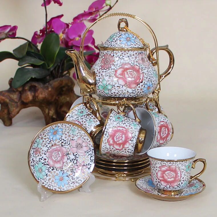 A039696ティー・コーヒーカップセット カップ＆ソーサー6客セット 豪華カップ 上品 陶磁器ティーセット｜リタハウス　店