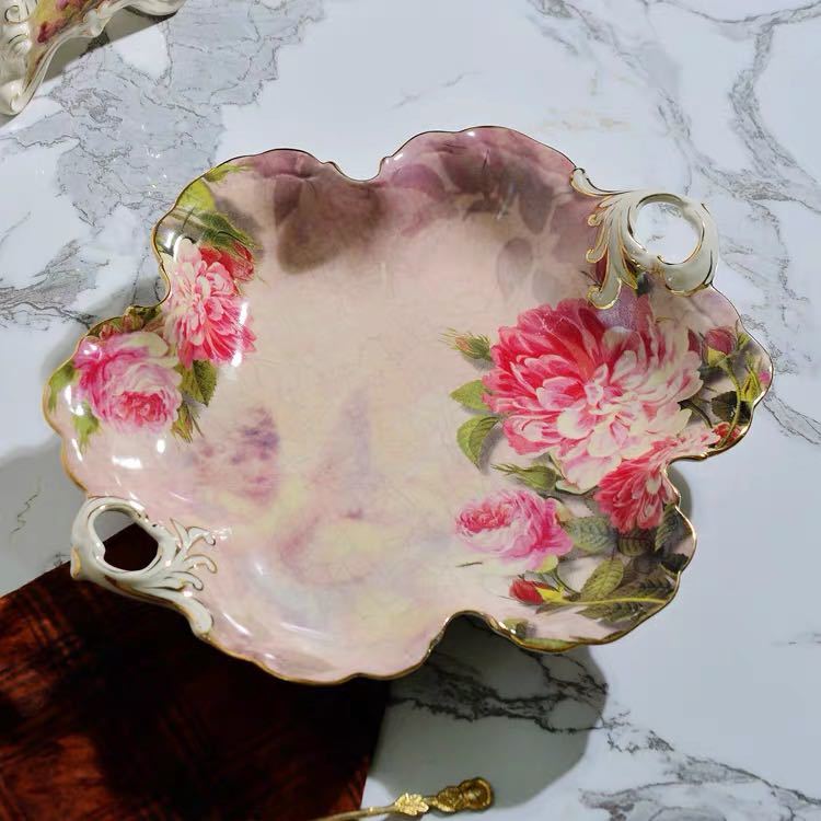 A043275高級果物皿．盛り皿 お菓子皿 フルーツプレート 花柄豪華～果物カゴ お菓子鉢｜リタハウス　店