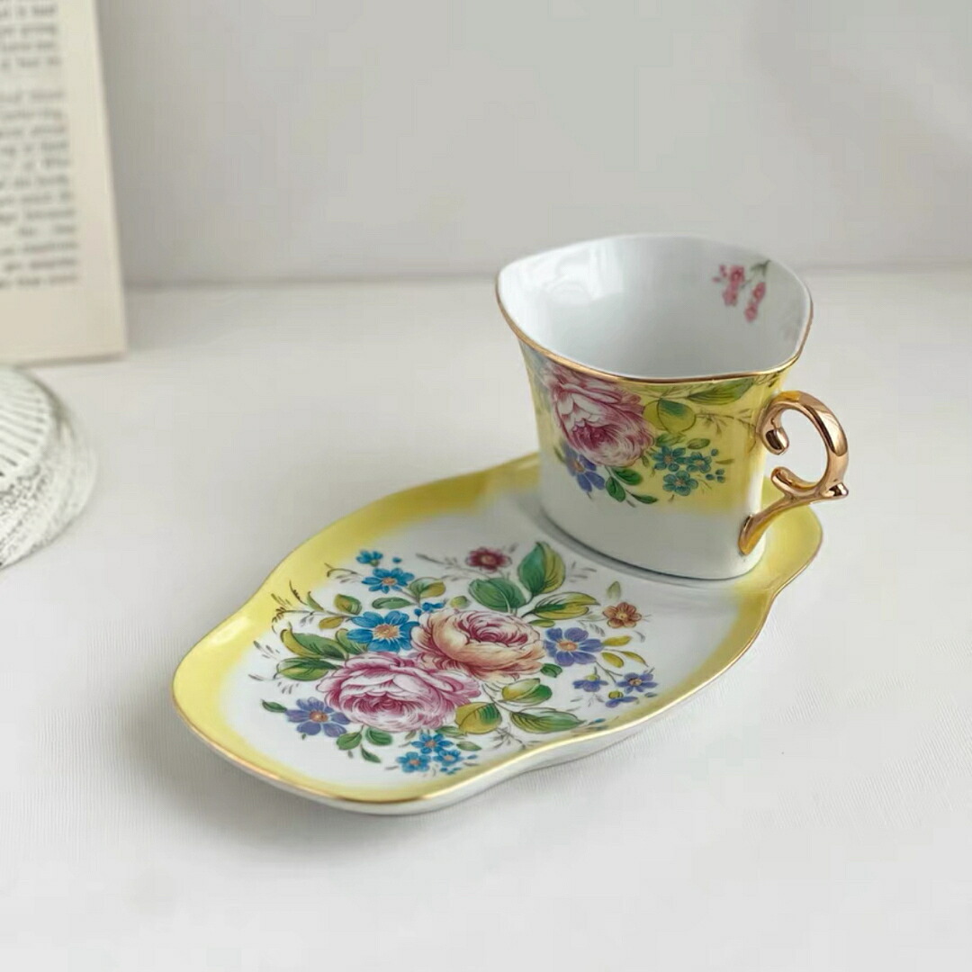A033470薔薇ティー・コーヒーカップセット カップ＆ソーサー2客セット ．陶器ティーセット｜リタハウス　店