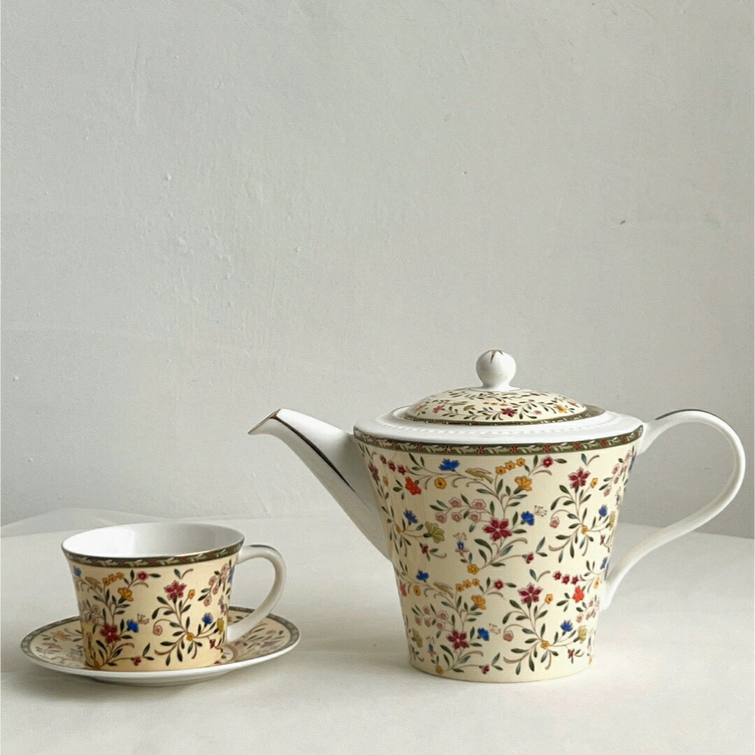 A033480花柄ティー・コーヒーカップセット カップ&ソーサー1客セット .陶器ティーセット|リタハウス 店
