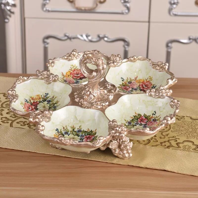 A062641高級果物皿 盛り皿 お菓子皿、フルーツプレート、花柄豪華～果物カゴ お菓子鉢