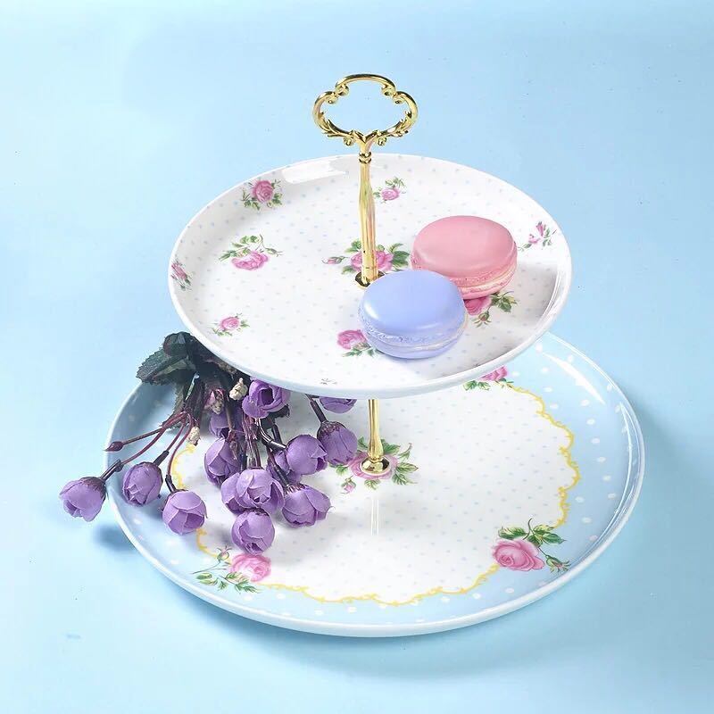 A027976ケーキ スタンド プレート 2段セット アフタヌーンティー フルーツ トレー 皿｜リタハウス　店
