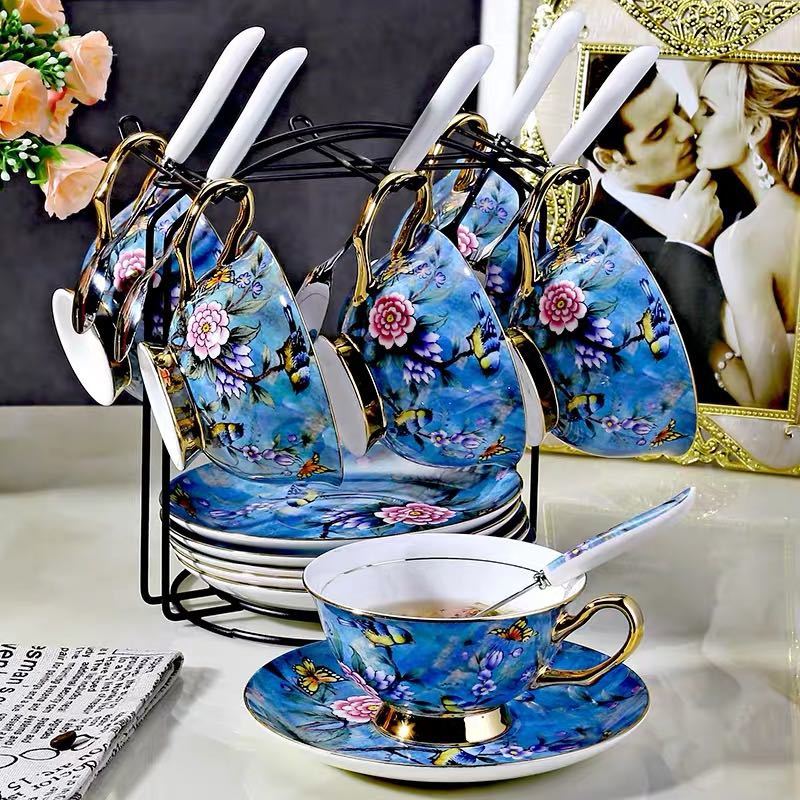 A017069ティー・コーヒーカップセット カップ＆ソーサー6客セット 花柄 姫系雑貨 陶磁器ティーセット｜リタハウス　店