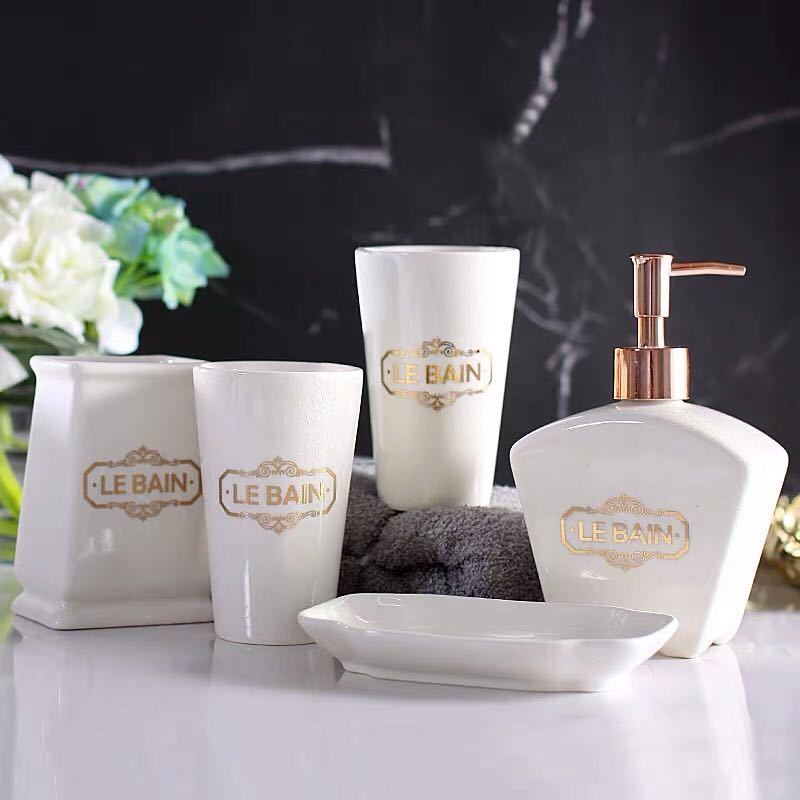 バスルームセット 5点セット ソープディスペンサー 石鹸置き コップ 歯ブラシスタンド 洗面用具