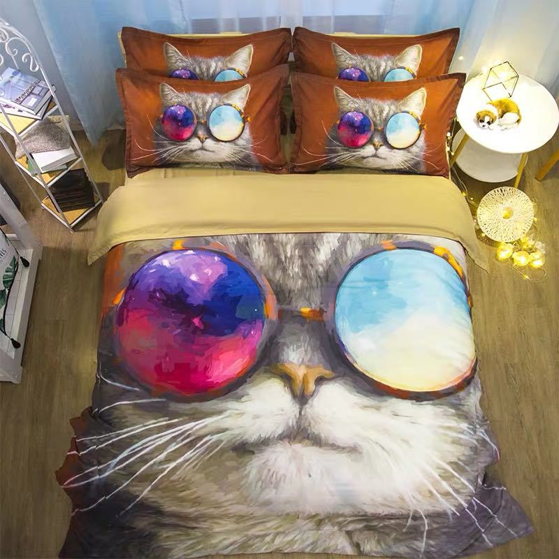 A042779ベッド用品4点セット掛け布団カバー 枕カバー ベッドパッド ワイドダブルサイズ.猫柄雑貨|リタハウス 店