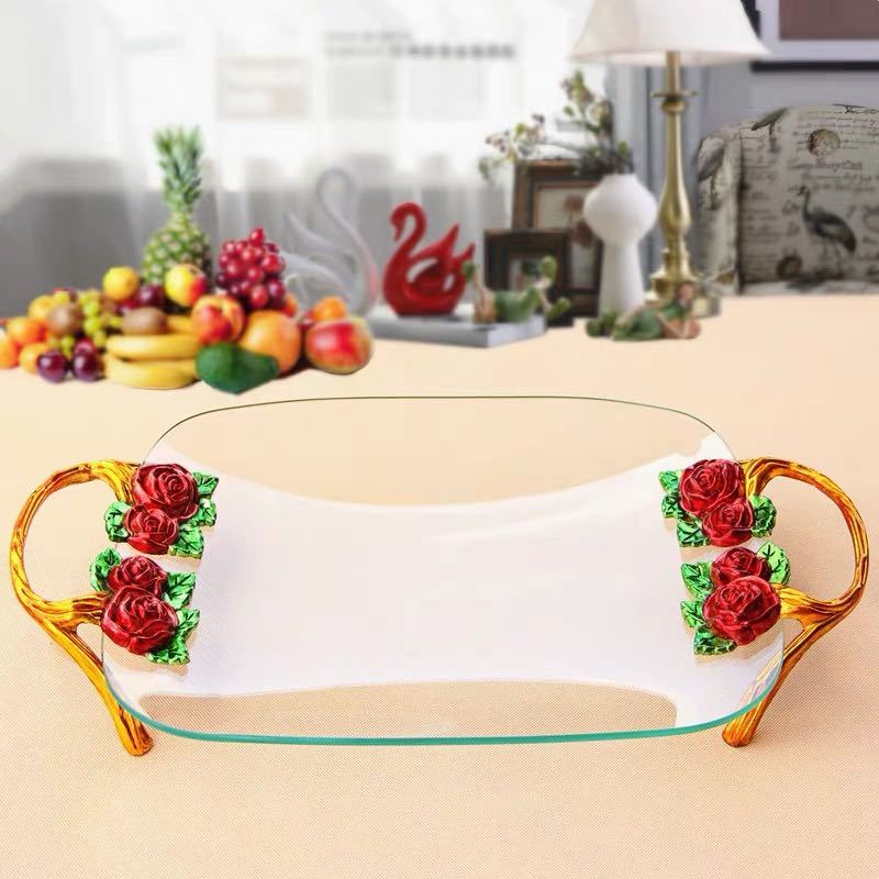A025549ケーキ スタンド プレート 1段セット アフタヌーンティー フルーツ トレー 皿 ．ガラス製 薔薇