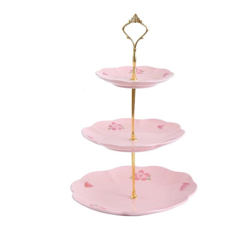 A026860西洋菓子 照明ランプ 一皿 3段仕掛ける 昼過ぎお茶 フルーツ お盆 皿 桜花柄