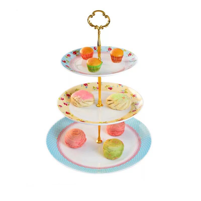 A028192ケーキ スタンド プレート 3段セット アフタヌーンティー フルーツ トレー 皿 上品 花柄
