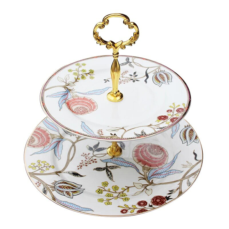 A019556ケーキ スタンド プレート 2段セット アフタヌーンティー フルーツ トレー 皿 花柄薔薇｜リタハウス　店