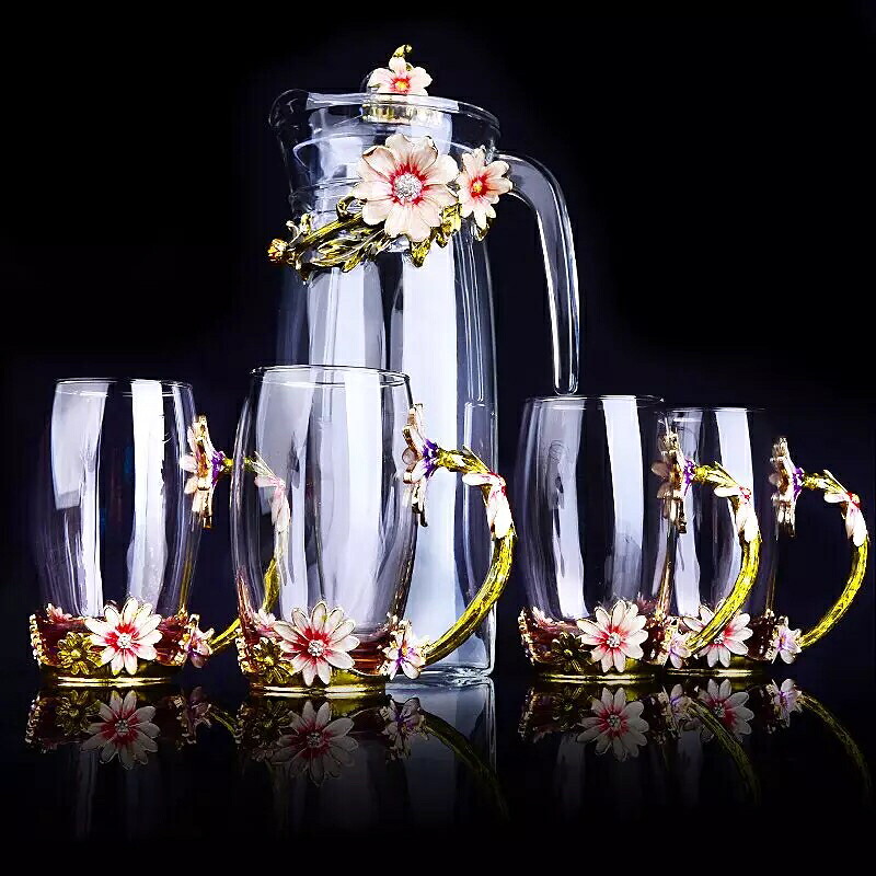 A048218西洋ティー・コーヒーカップセット ガラス製カップ4客セット 花柄．姫系雑貨｜リタハウス　店