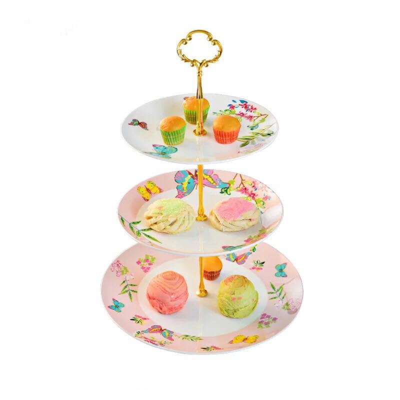 A016008ケーキ スタンド プレート 3段セット アフタヌーンティー フルーツ トレー 皿 上品 花柄