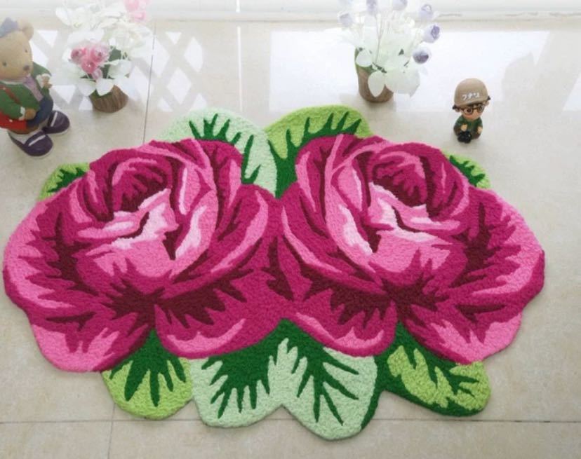 A003267ラグマット リビングマット 玄関マット.カーペット.お風呂マット 80x60 薔薇雑貨.|リタハウス 店