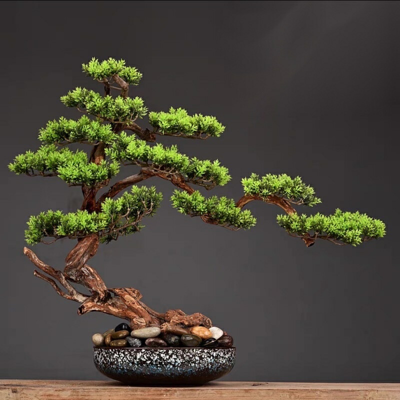 楽天市場】A007236インテリアグリーン 高級模造迎客松盆栽 置物 禅意迎