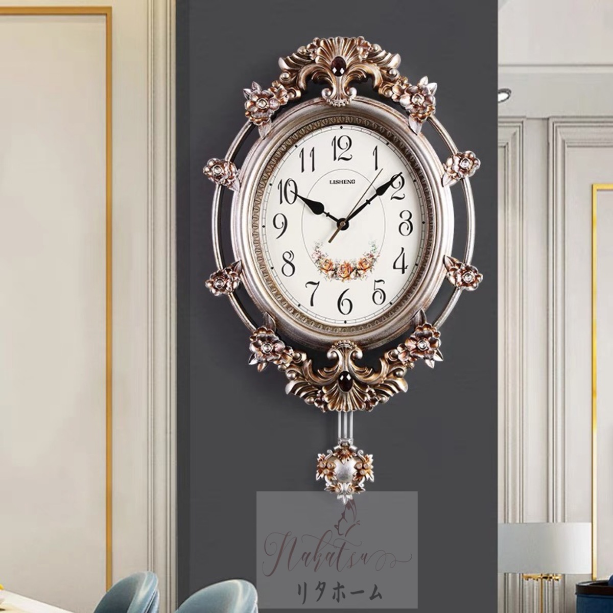 楽天市場】A001968掛けクロック 壁掛け時計 かけ時計 ．高級感 振り子