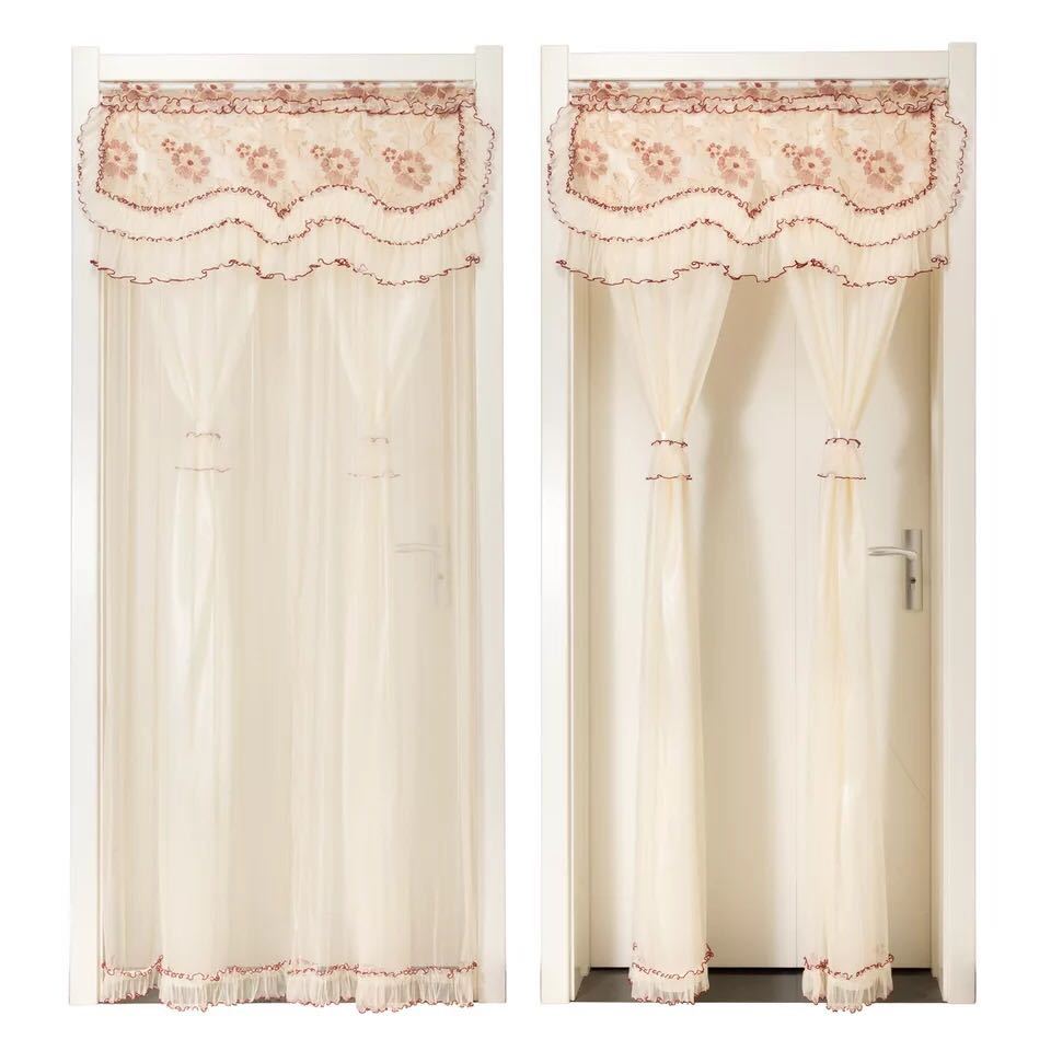 A029557のれん ロング 二重レース フラワー柄 姫系二重タイプ 暖簾 間切り 姫系雑貨 85x200|リタハウス 店