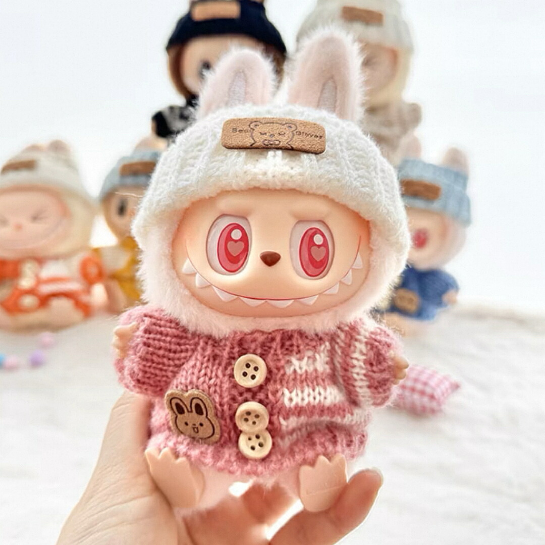 新品ニット帽子3点セットlabubuラブブぬいぐるみ服17cm着せ替え着ぐるみ