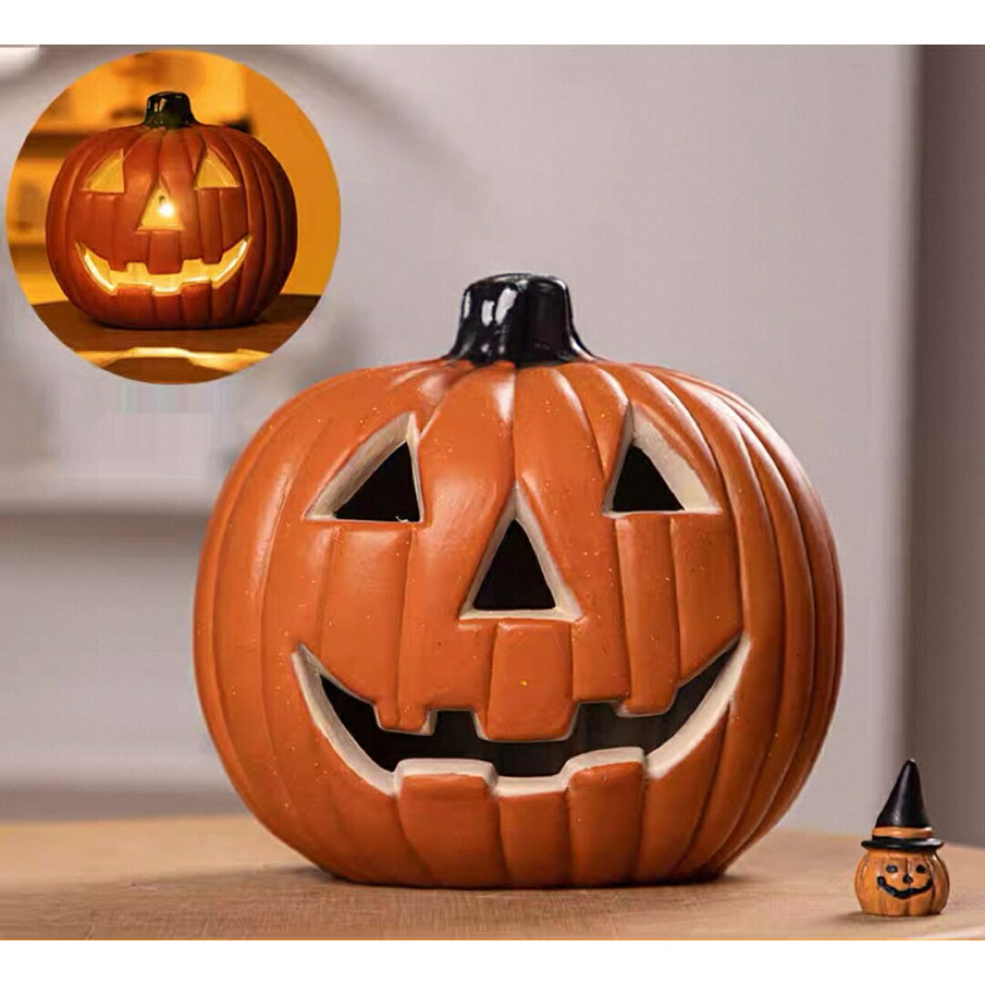 ψ(｀∇´)ψ ネコ魔女　【大】　かぼちゃランタンセット　A 楽天市場】ハロウィン かぼちゃ 置物 ハットパンプキン フェイス