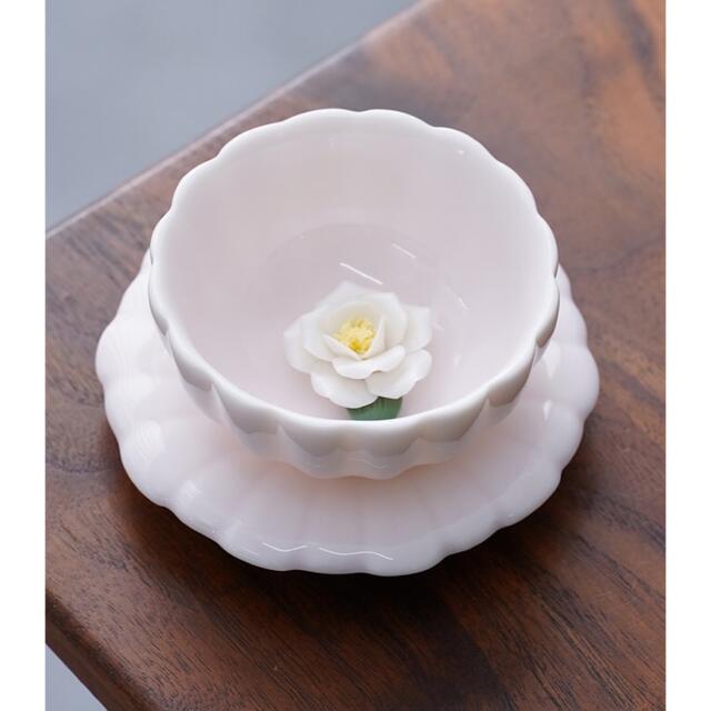 A004206茶の葉設備 水飲み コップ お茶優勝杯 珈琲優勝杯 立体名取り草 花柄