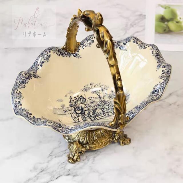 A004412高級果物皿 盛り皿 お菓子皿、フルーツプレート、花柄豪華~果物カゴ お菓子鉢.|リタハウス 店