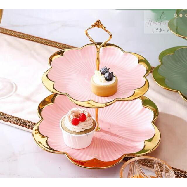 A004994ケーキ スタンド プレート2段セット アフタヌーンティー フルーツ トレー 皿|リタハウス 店