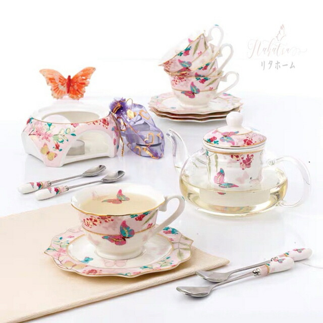A006344西洋姫系お茶優勝杯＆平円盤 4客仕掛ける 花柄，瀬戸もの．食器 お皿