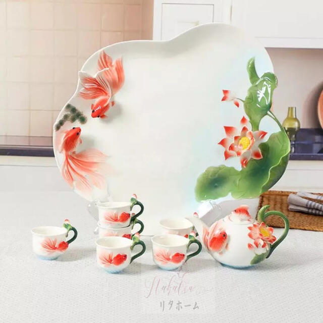 6客茶器揃 湯呑 急須 ポット 茶器セット 高級ティーセット~