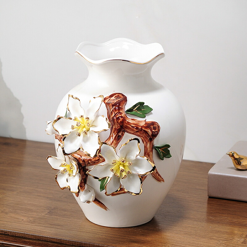 A052470VA16-3花瓶 かびん 花器 花入れフラワーベース インテリア 雑貨 花柄 陶器|リタハウス 店