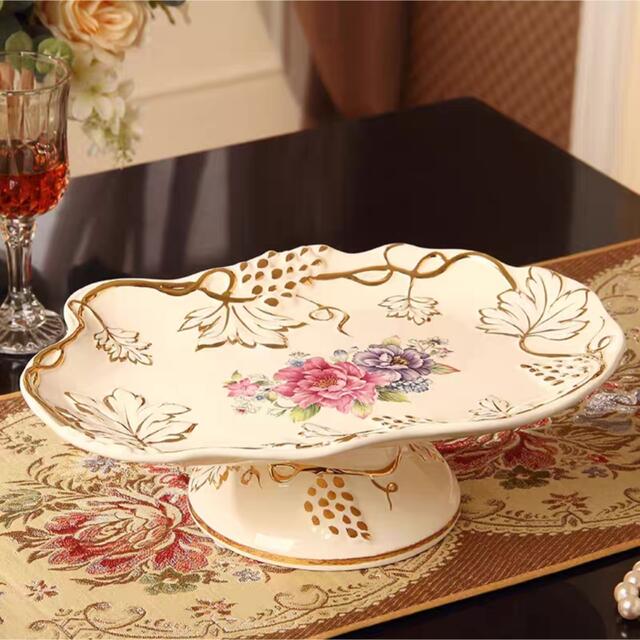 A058196高級果物皿 盛り皿 お菓子皿、フルーツプレート 花柄豪華～果物カゴ お菓子鉢