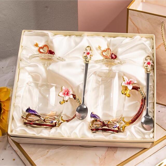 A058241花柄瑠璃製 お茶優勝杯 6点仕掛ける食器 珈琲優勝杯 晴れ晴れしい優勝杯仕掛ける