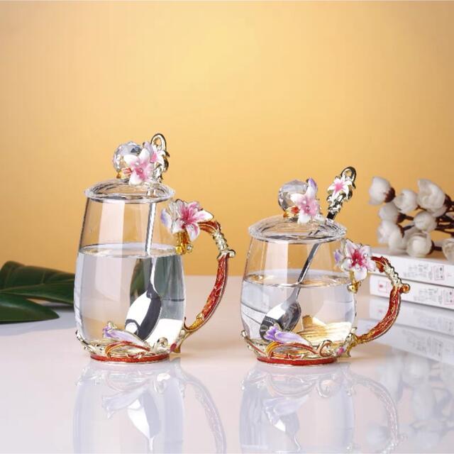 A058249花柄瑠璃製 お茶優勝杯 仕掛ける食器 珈琲優勝杯 晴れ晴れしい優勝杯仕掛ける
