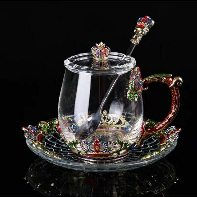A041440花柄瑠璃製 お茶優勝杯 1客仕掛ける食器 珈琲優勝杯 晴れ晴れしい優勝杯仕掛ける