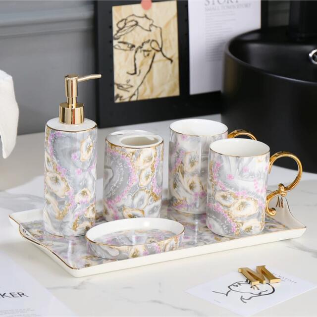A042082高級サニタリー6点セット．ディスペンサー 歯ブラシスタンド 洗面用品｜リタハウス　店