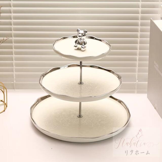 A042183ケーキ スタンド プレート 3段セット アフタヌーンティー フルーツ トレー 皿｜リタハウス　店