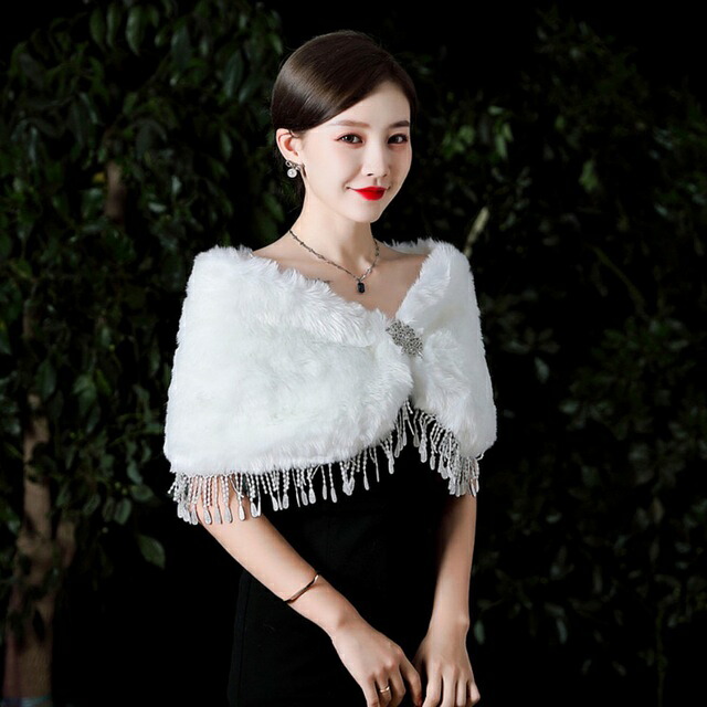 A055972ファーボレロ フェイクファー 結婚式 ポンチョ コート ストール毛皮風ケープ｜リタハウス　店
