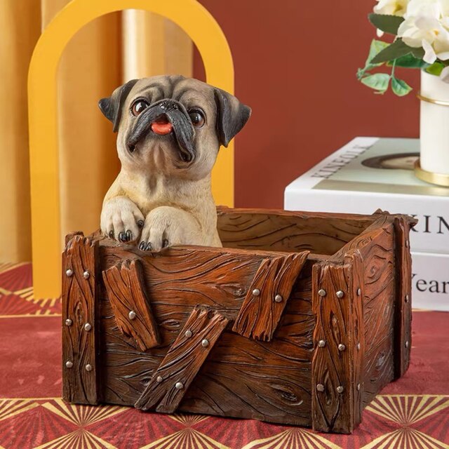 A056096パグ 置物 小物入れドッグ 犬 収納ボックス 卓上収納 雑貨収納 かご 小物入れ