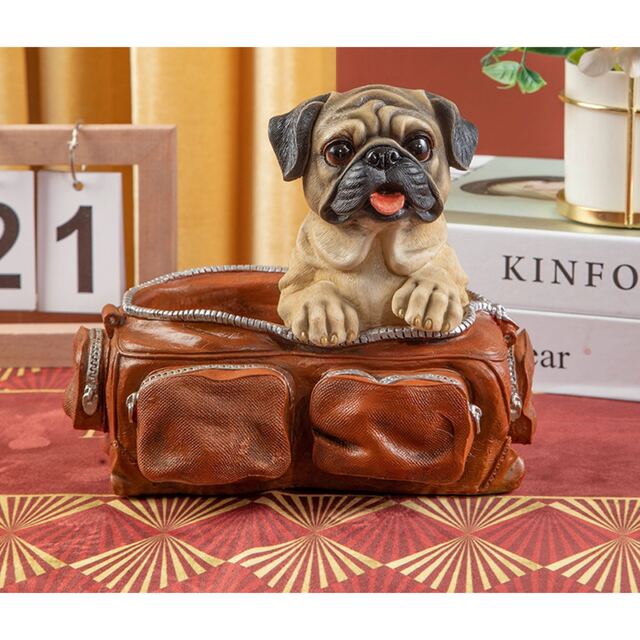 A056097パグ 置物 小物入れドッグ 犬 収納ボックス 卓上収納 雑貨収納 かご 小物入れ