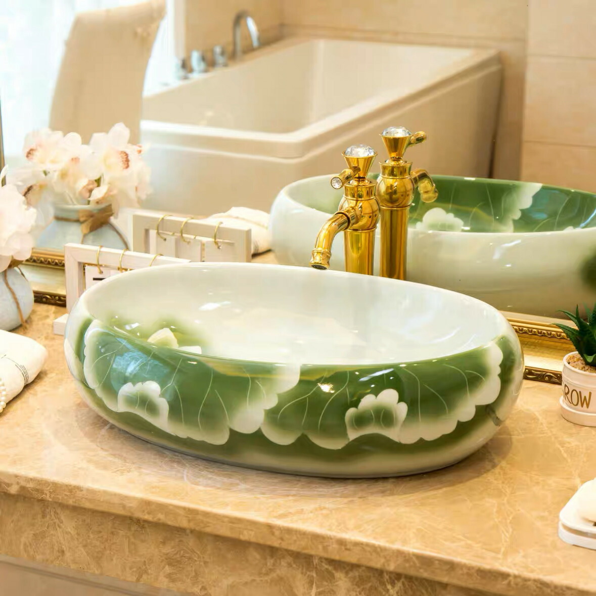 楽天市場】A035378洗面ボウルセット 洗面ボール 陶器 手水鉢 手洗器