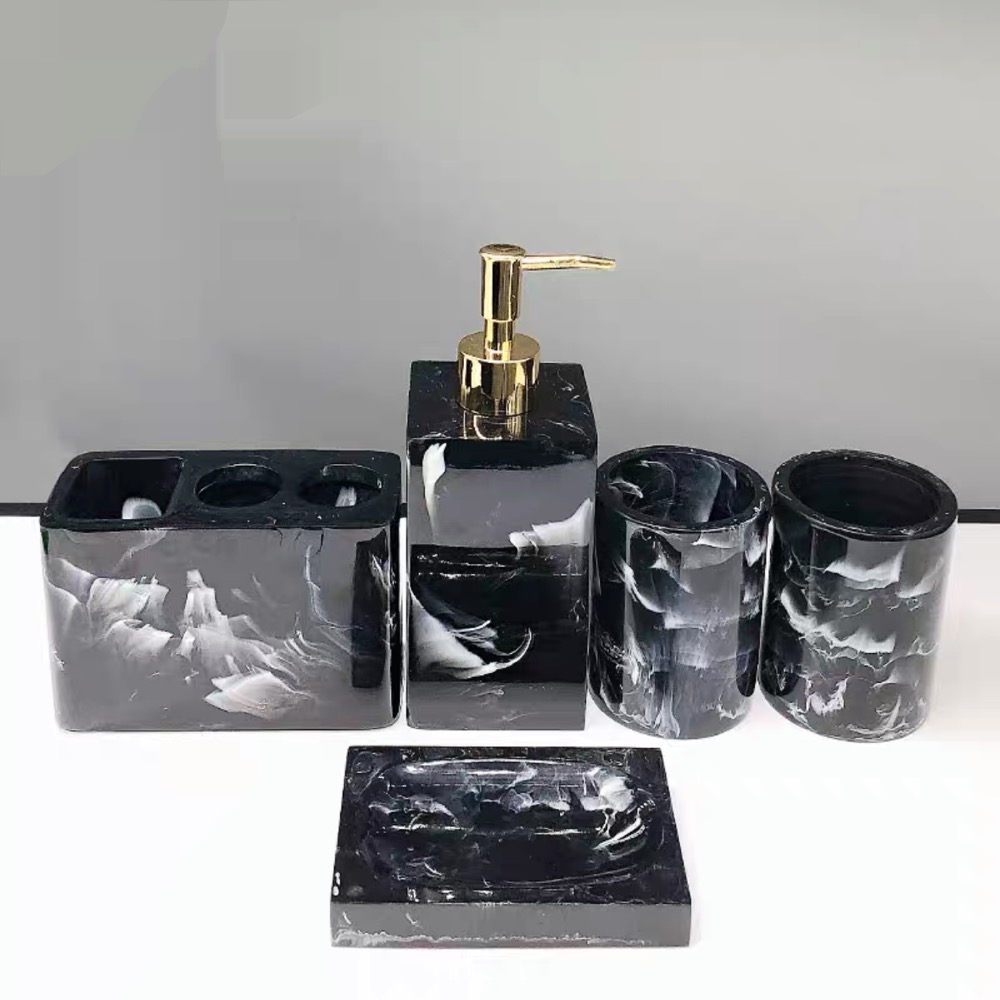 A014581大理石調 高級サニタリー5点セットディスペンサー 歯ブラシスタンド ．洗面所用品｜リタハウス　店